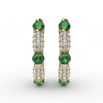 Whimsical Emerald and Diamond Hoops 