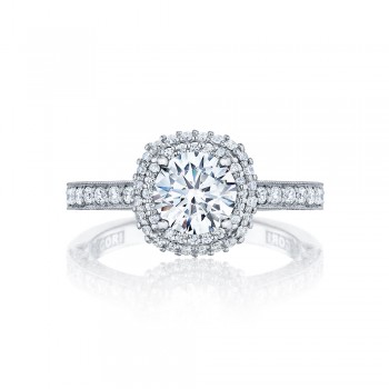 HT2522CU65 Platinum Classic Crescent Round with Cushion Bloom  Engagement Ring