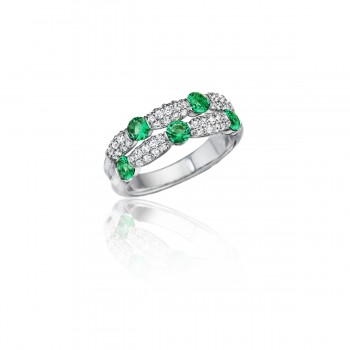 Major Moves Emerald and Diamond Double Row Ring